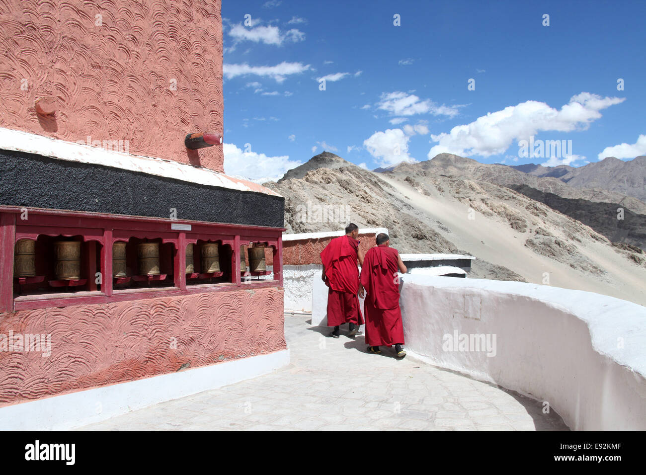 Monks at Thiksay Gompa in Ladakh Stock Photo