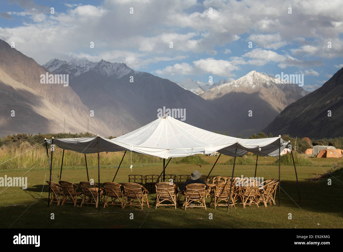 Luxury campsite at Diskit in the Nubra Valley in Ladakh Stock Photo