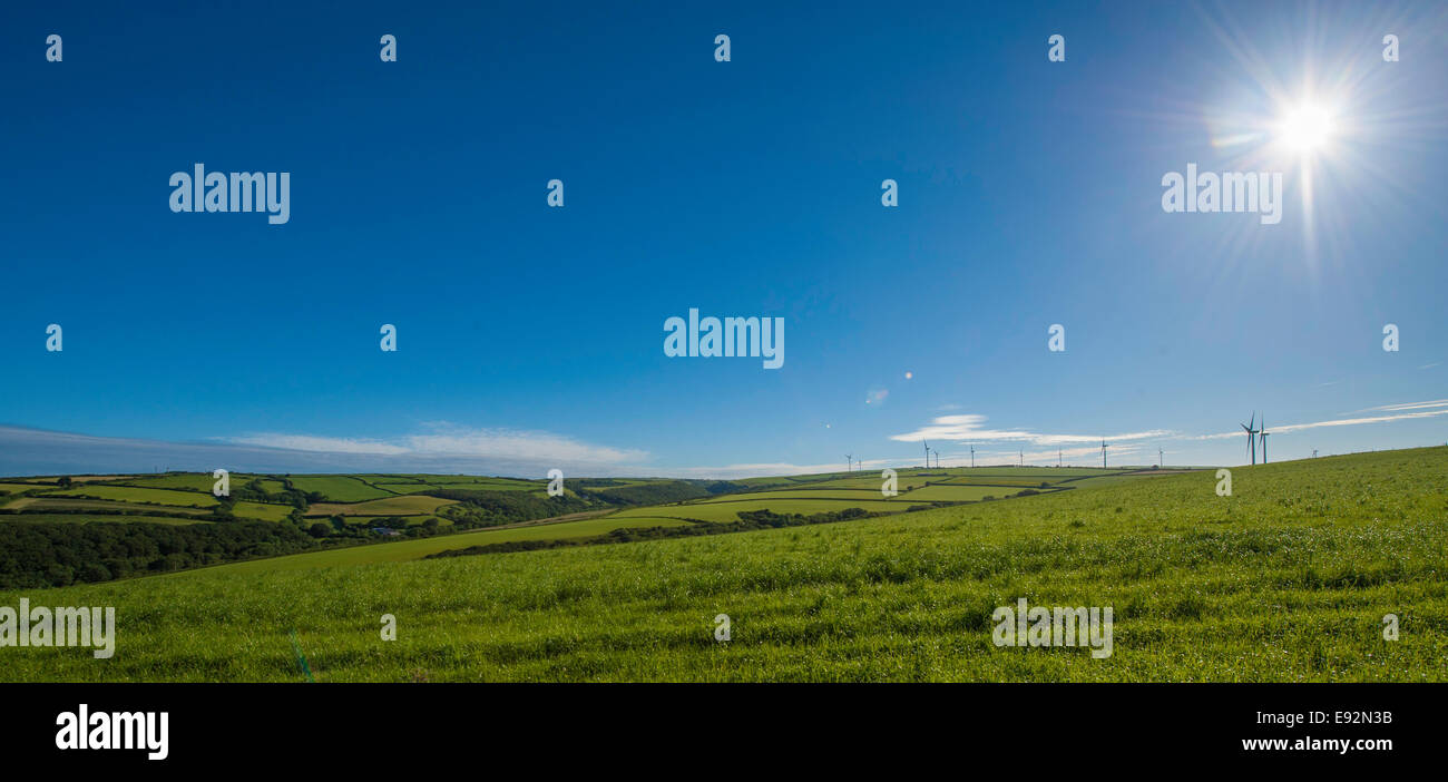 Devon landscape with windfarm Stock Photo