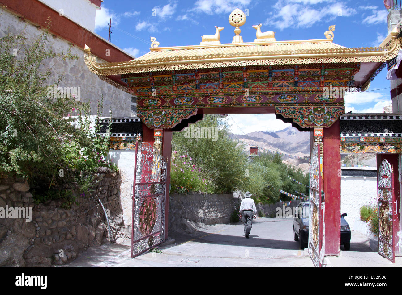 Thiksay Monastery Gate in Ladakh Stock Photo
