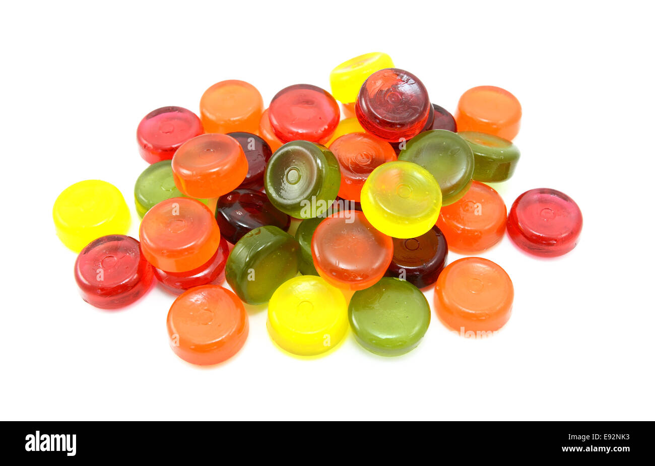 Pile of multi-coloured boiled sweets or hard candies Stock Photo