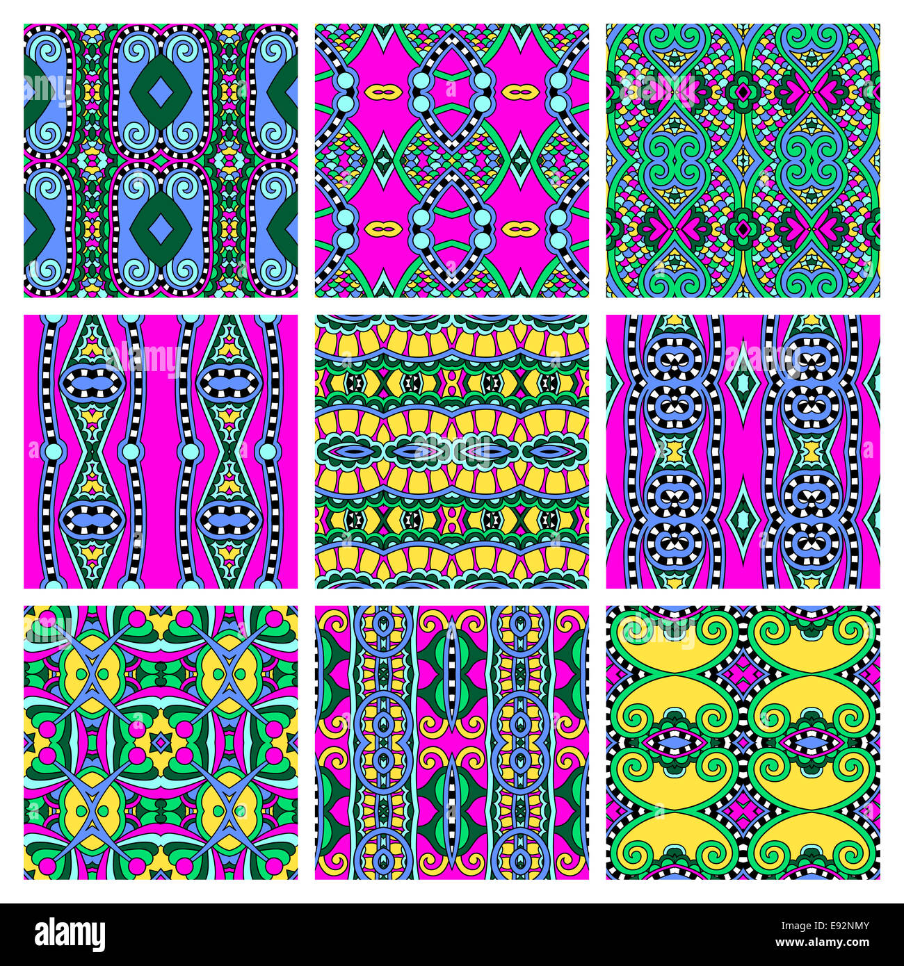 set of different seamless colored vintage geometric pattern, tex Stock ...