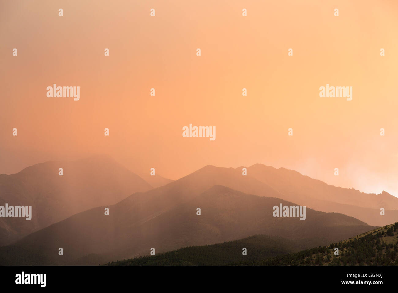 Colorado mountains, USA at sunset with rain falling Stock Photo