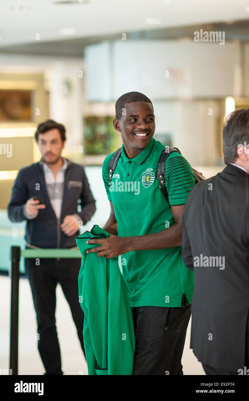 Lisbon, Portugal. 17th October, 2014. William Carvalho of Sporting Clube de Portugal leaves the Estadio Jose Alvalade Stadium in Lisbon ahead of the teams Portuguese Cup fixture with FC Porto. Friday 17th October 2014. Credit:  Howard Harrison/Alamy Live News Stock Photo