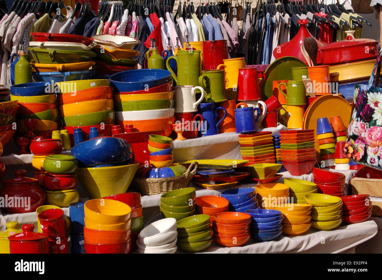 LOCALLY PRODUCED POTTERY FRENCH MARKET GORDES Stock Photo