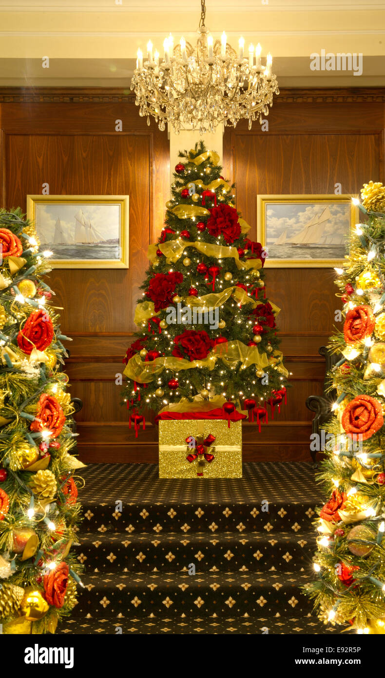 Christmas tree in foyer Stock Photo Alamy