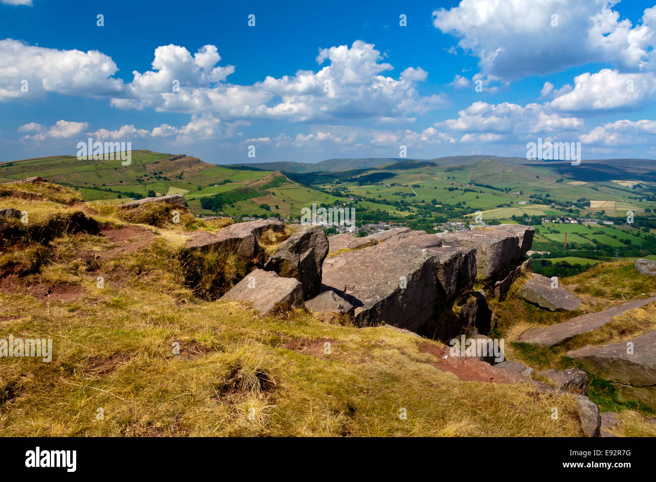 Gritstone rocks on summit of Eccles Pike a hill near Chapel en le Frith in the High Peak area of the Peak District Derbyshire UK Stock Photo