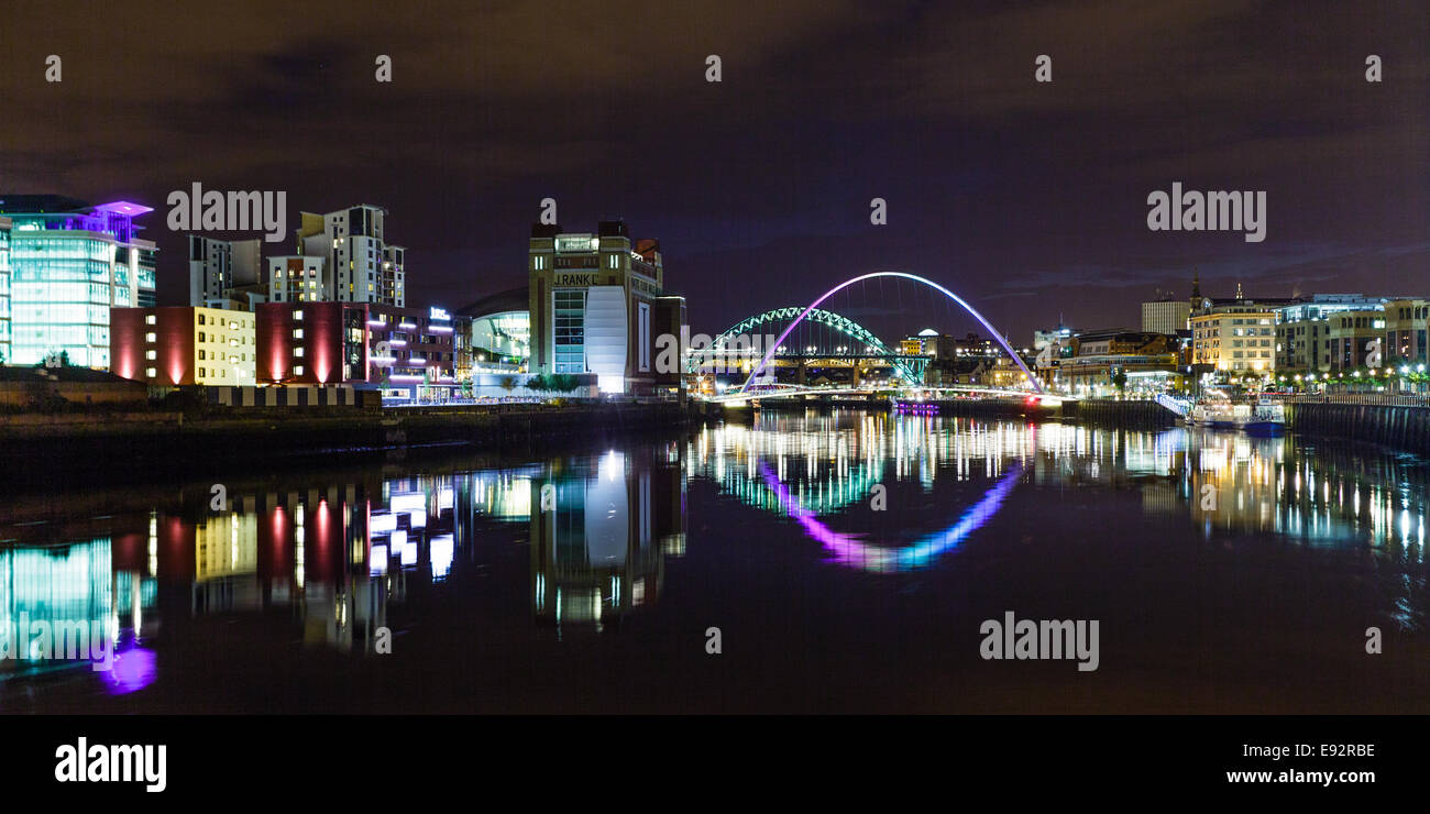 River Tyne at Nightfall Newcastle Gateshead Northern United Kingdom Stock Photo
