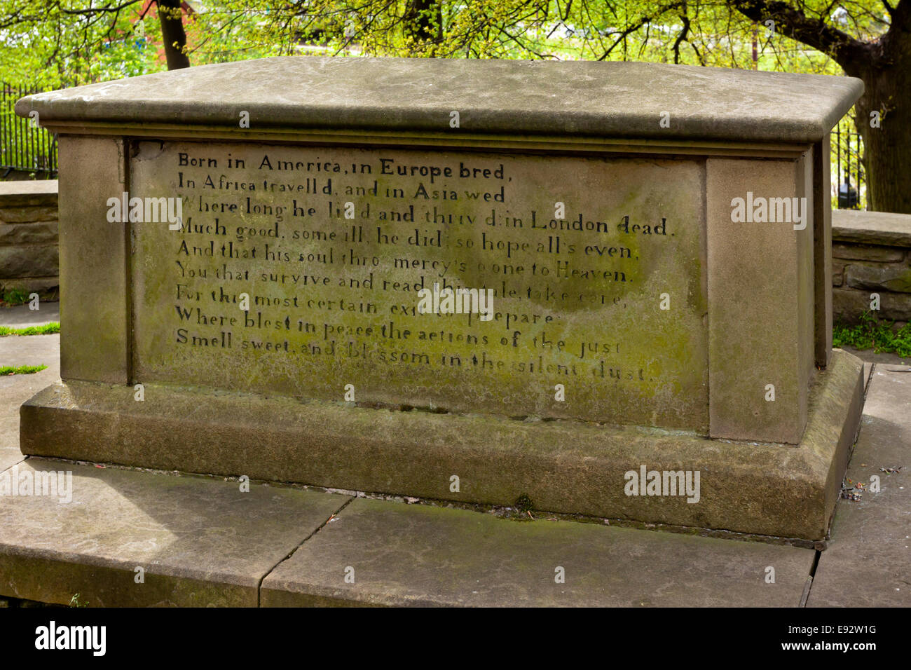 The grave of Elihu Yale after whom Yale University in the USA is named at St Giles Church Wrexham North Wales UK Stock Photo