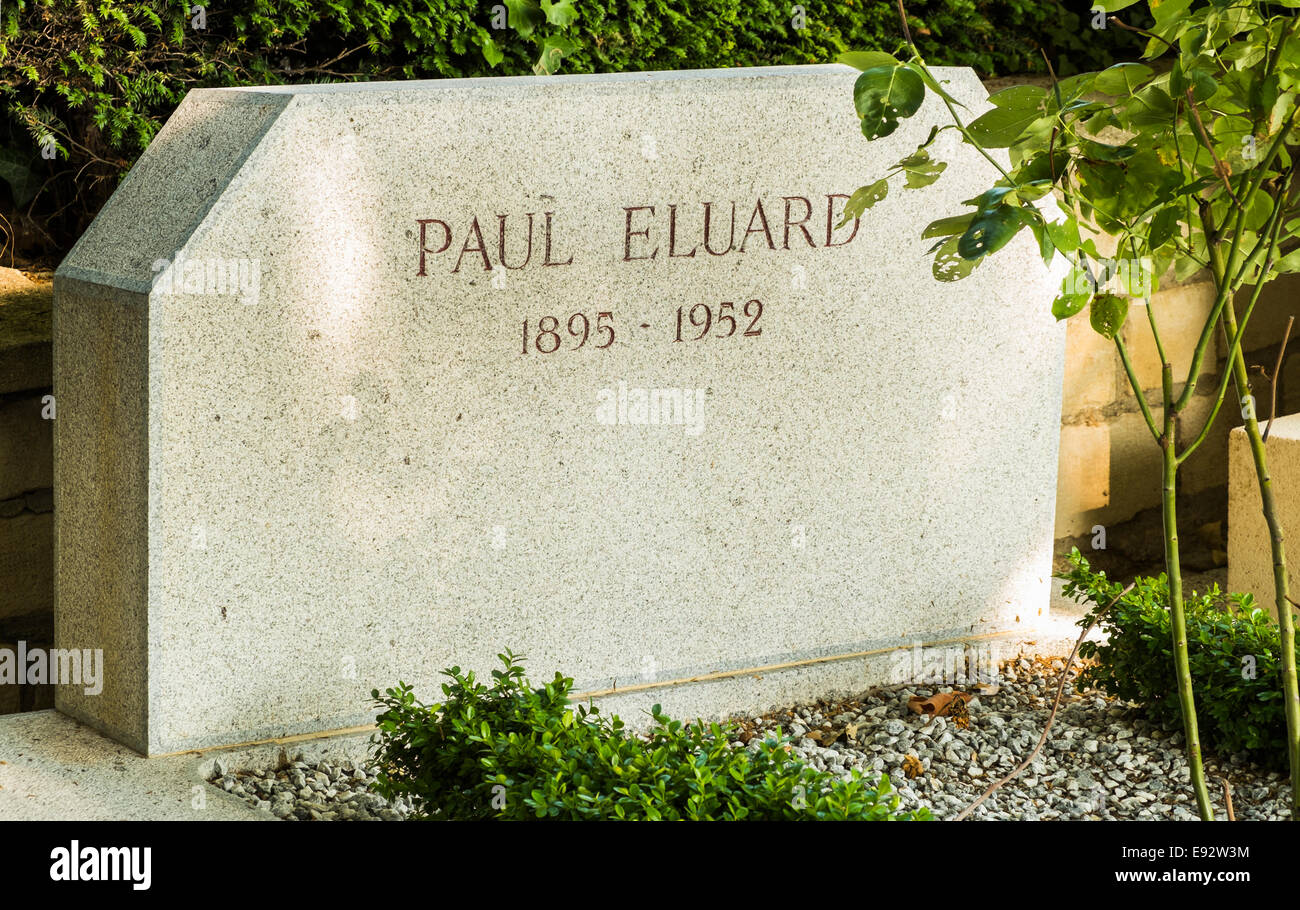 graveside of french poet paul eluard, pere lachaise cemetery, paris, ile de france, france Stock Photo
