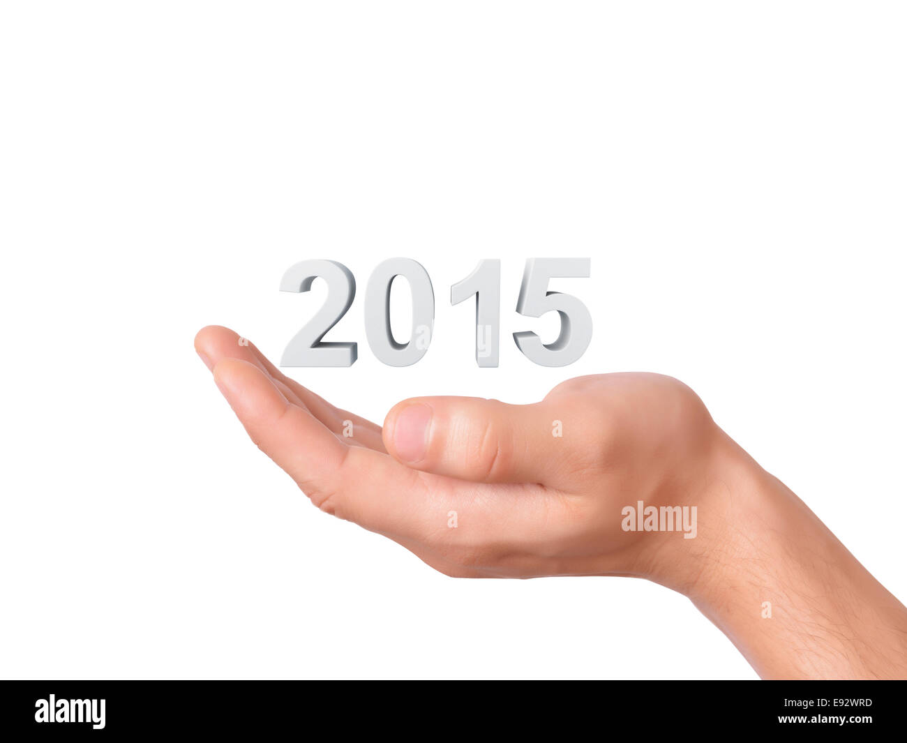image of hand holding New Year 2015 on isolated white background Stock Photo