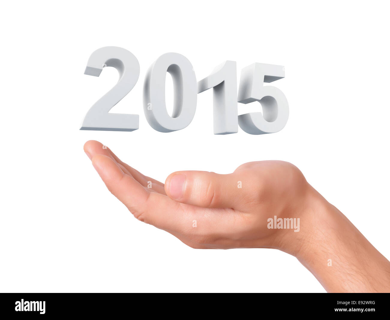 image of hand holding New Year 2015 on isolated white background Stock Photo