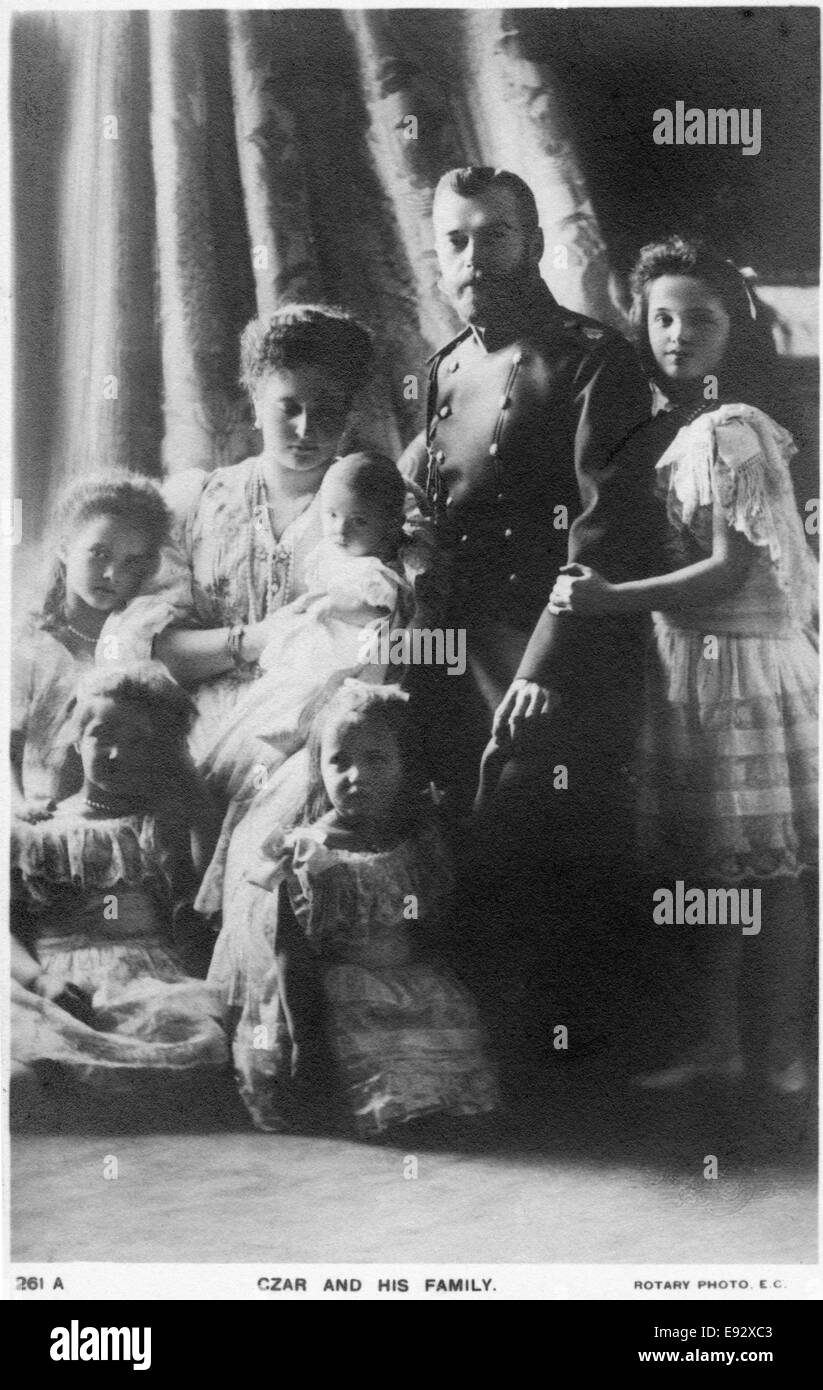 Russian Imperial Romanov Family, Nicholas II and Alexandra with Children, Portrait, circa 1905 Stock Photo