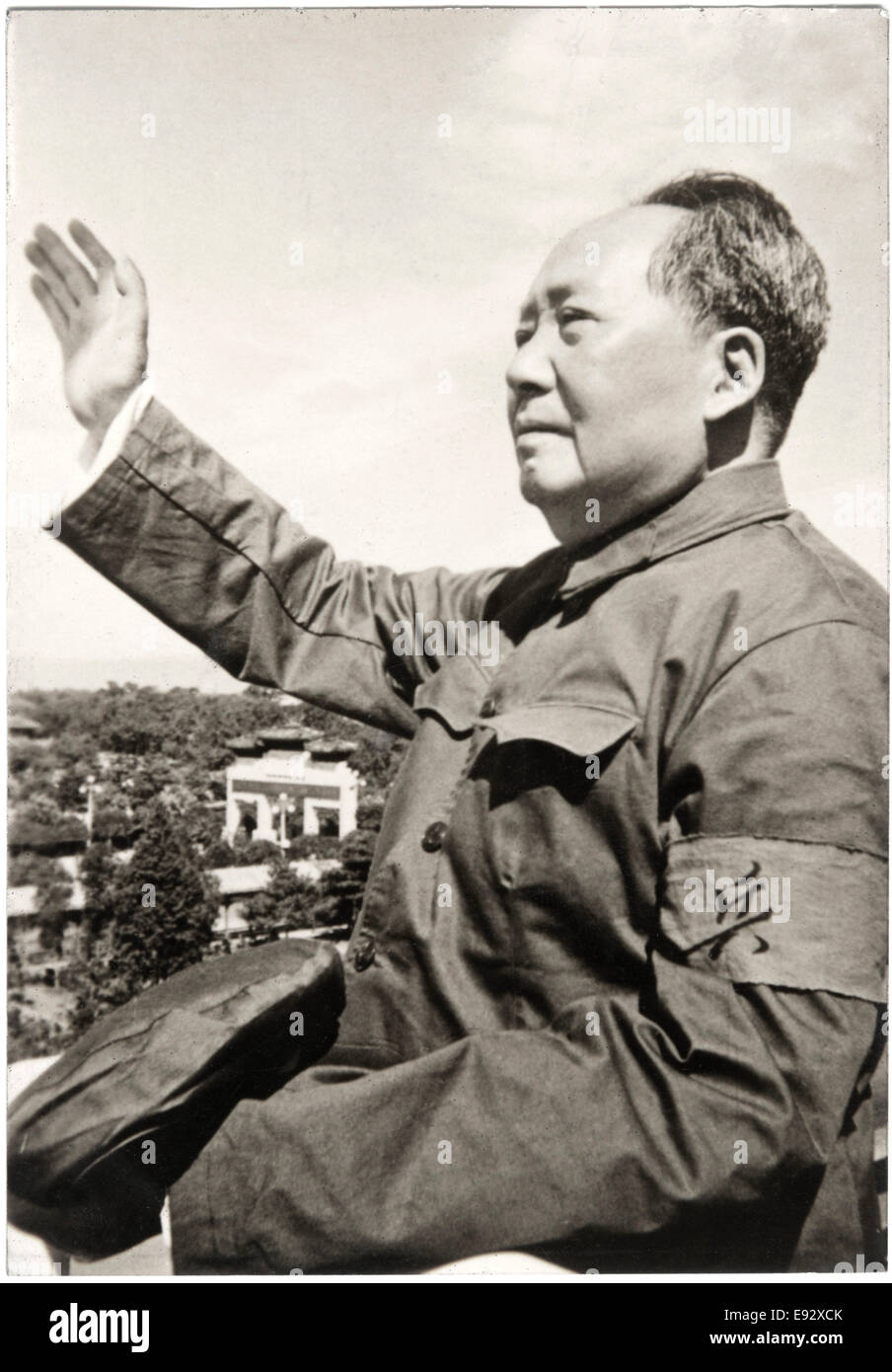Chairman Mao Zedong (1893-1976), Founder of the People's Republic of China, Portrait Waving to Crowd, 1963 Stock Photo