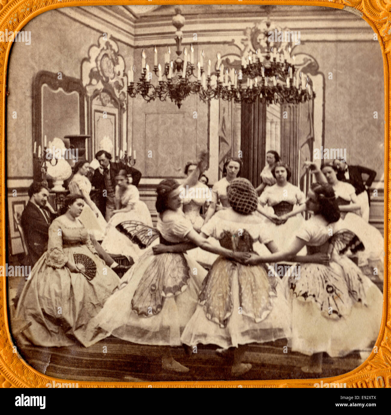Group of Women Dancing at Party, Single Image of Stereo Card, circa 1890 Stock Photo