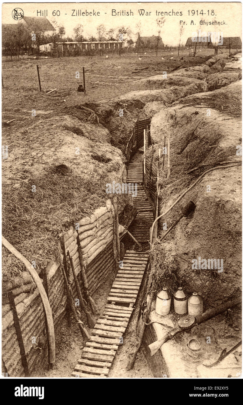 British War Trenches, Zillebeke, Belgium, WWI Postcard, circa 1915 Stock Photo