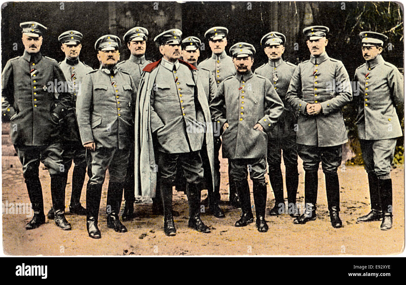 German General Alexander von Kluck (center) and his Staff, WWI, Portrait, Postcard, circa 1914 Stock Photo