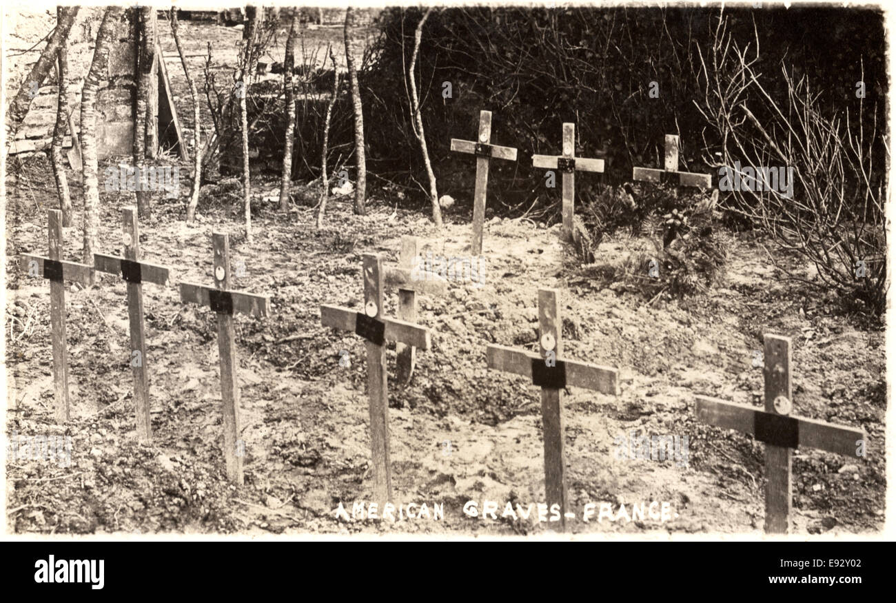 American Military Graves, WWI, France, Postcard, circa 1918 Stock Photo