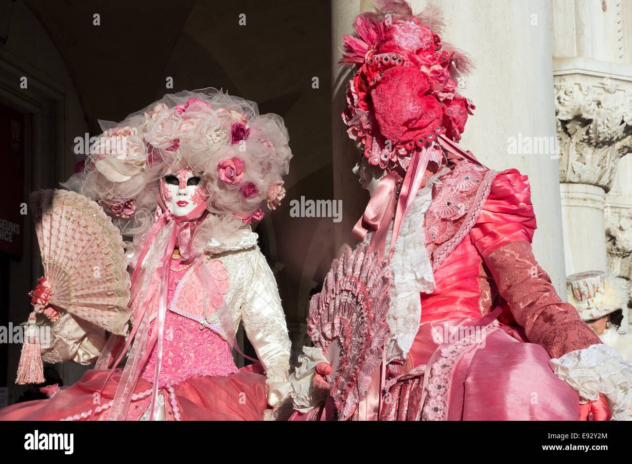 Costumed people on the Piazza San Marco during Venice Carnival. Stock Photo