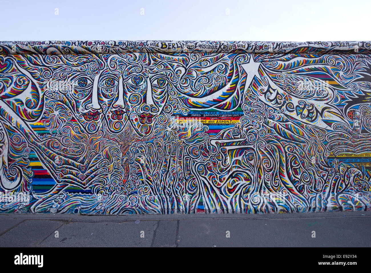 Fragment of the East Side Gallery in Berlin. It's a 1.3 km long part of the original Berlin Wall. Stock Photo
