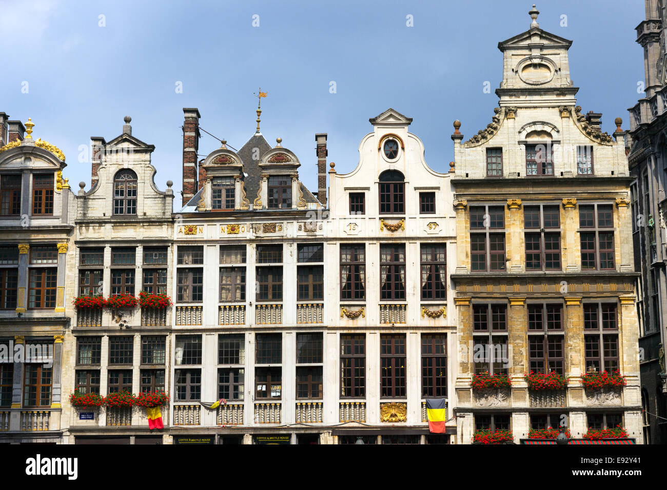 Famous old colorful buildings at Market square in Brussels. Belgium Stock Photo
