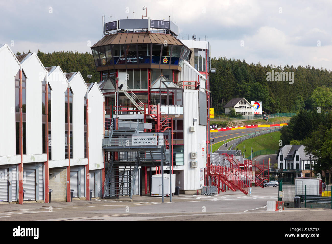 Control tower of the Spa-Francorchamps circuit  in Spa, Belgium. Stock Photo