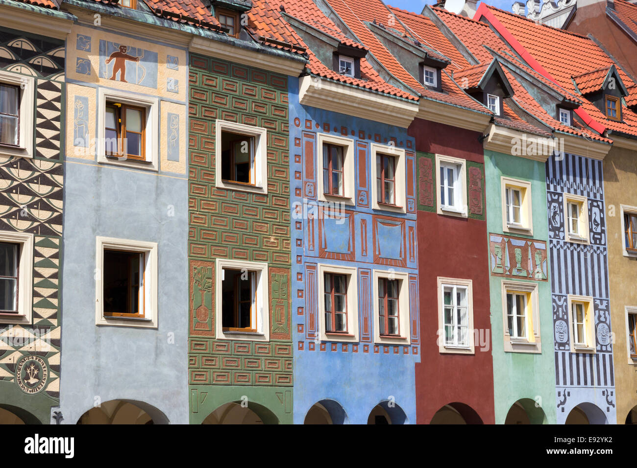 Colorful houses on the central square in Poznan Stock Photo