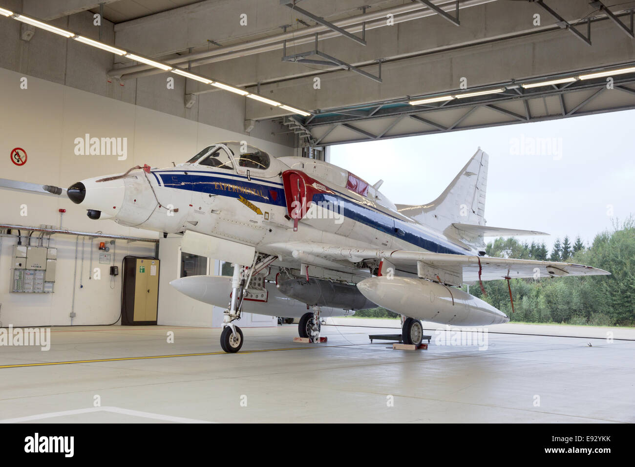A-4 Skyhawk fighter jet in a hangar Stock Photo