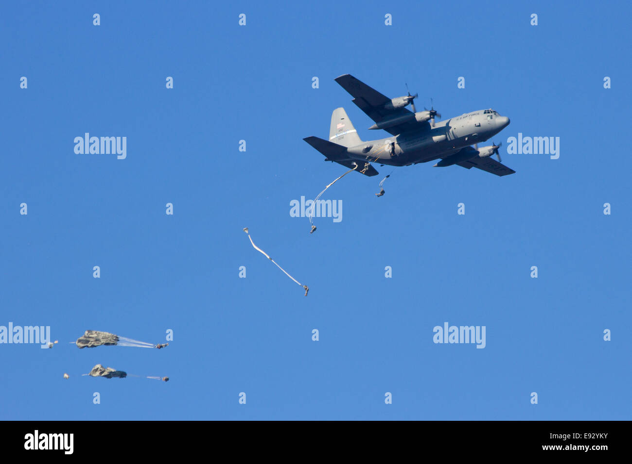 USAF C-130 Hercules drops paratroopers from the 82nd AD at Operation ...