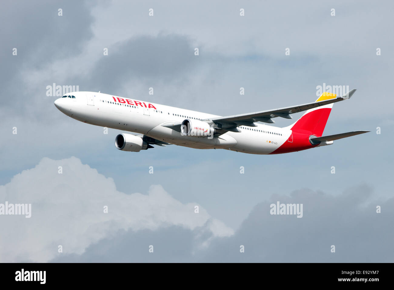 An Iberia Airbus 330-300 flying. Stock Photo