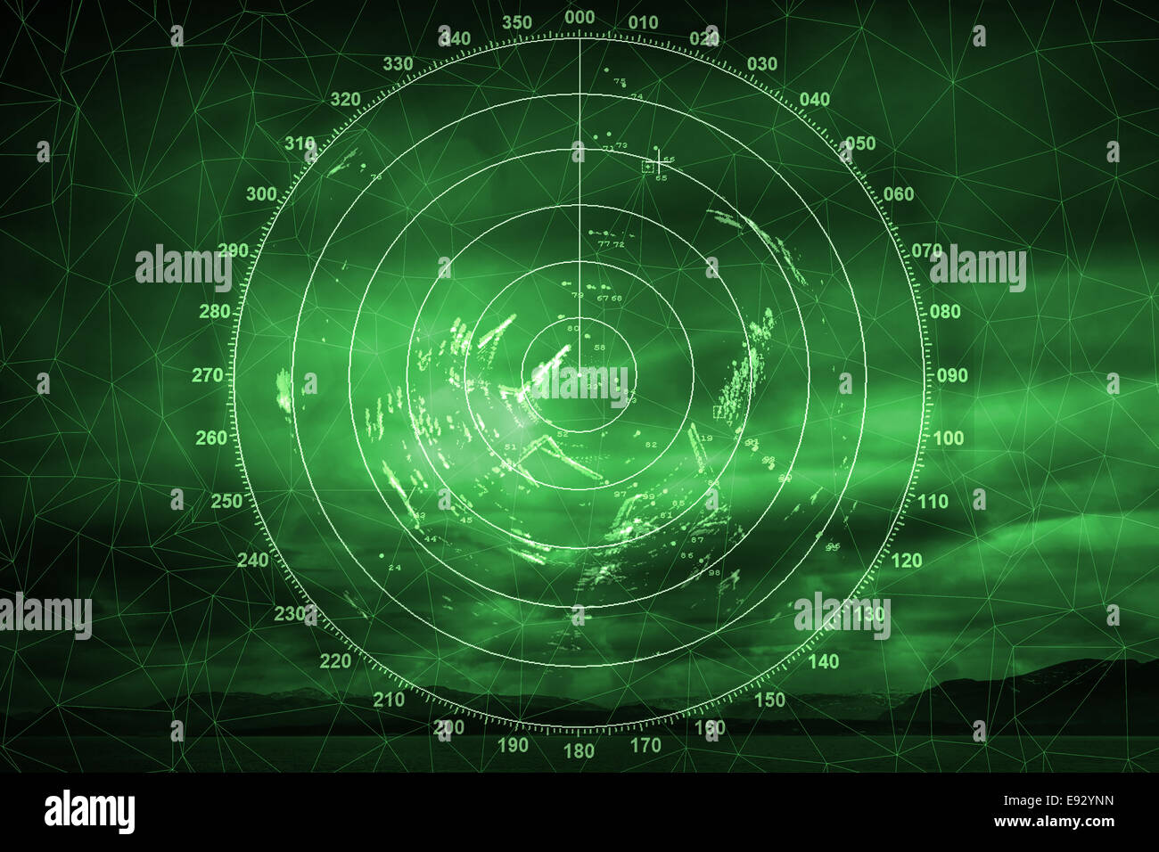Green navigation system screen with illuminated radar image Stock Photo