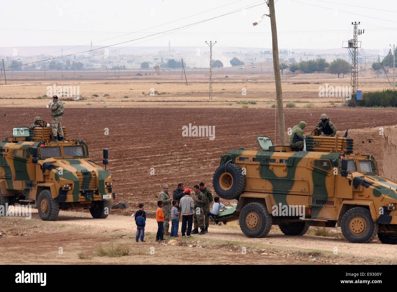 Ankara, Turkey. 17th Oct, 2014. Turkish military vehicles stand by at ...