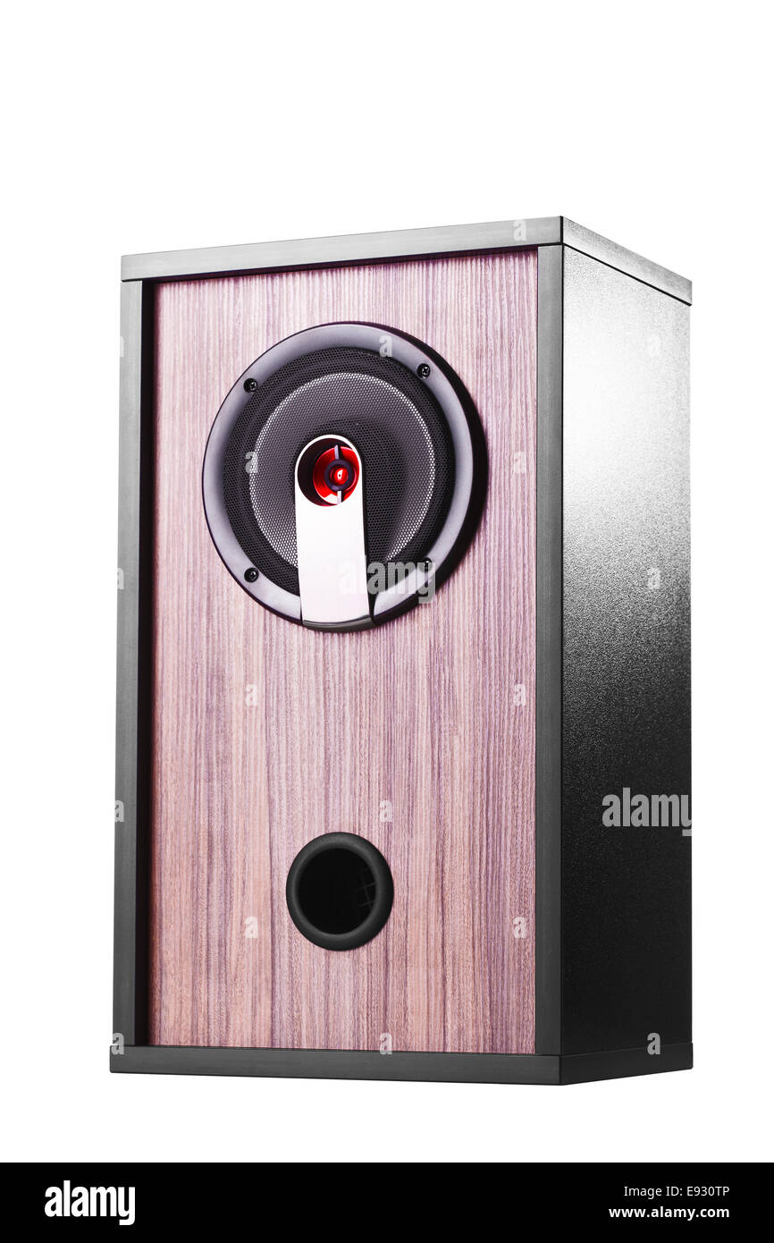 black wooden audio speaker box, isolated on white background Stock Photo