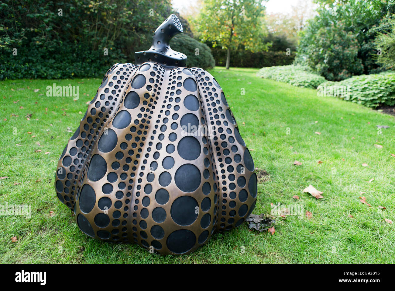 Pumpkin(s) a sculpture by Yayoi Kusama at the Frieze Art Fair 2014, Regents Park, London, UK. Stock Photo