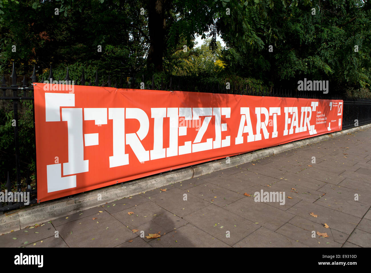 Frieze Art Fair 2014 sign, Regents Park, London, UK. Stock Photo