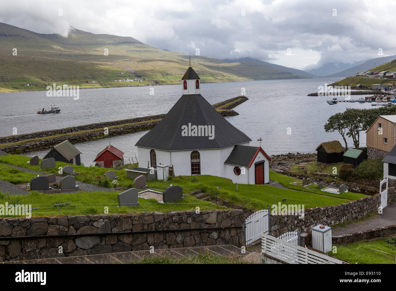 Church of Haldarsvík on Streymoy island, Faroe Islands Stock Photo