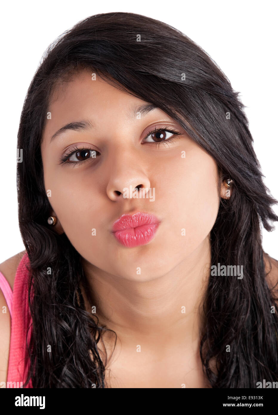 portrait of a young girl giving kiss Stock Photo