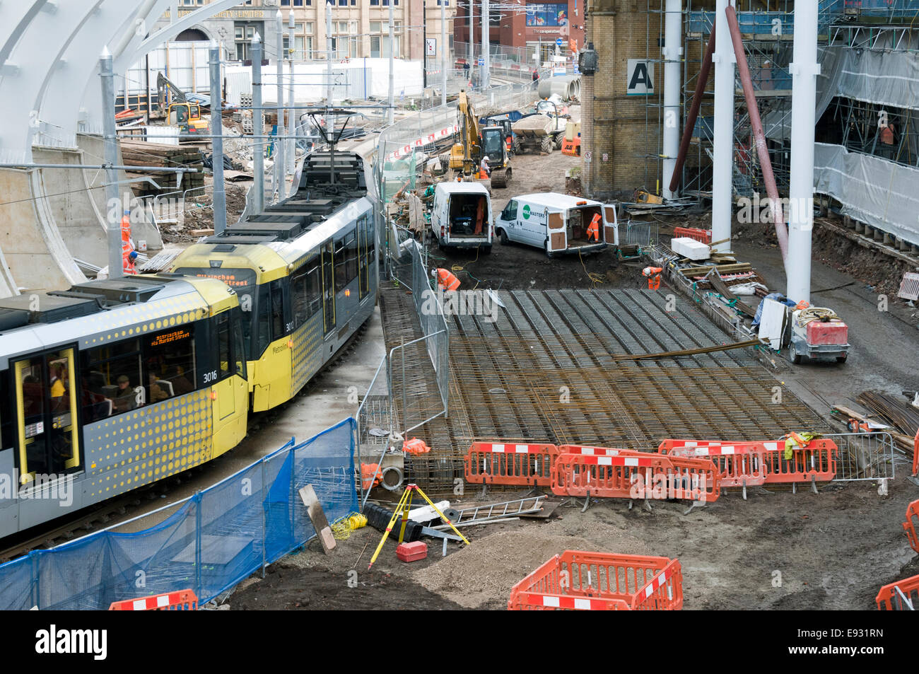 Reinforcing bridge being constructed over the river Irk culvert at Victoria Station, Manchester, England, UK Stock Photo
