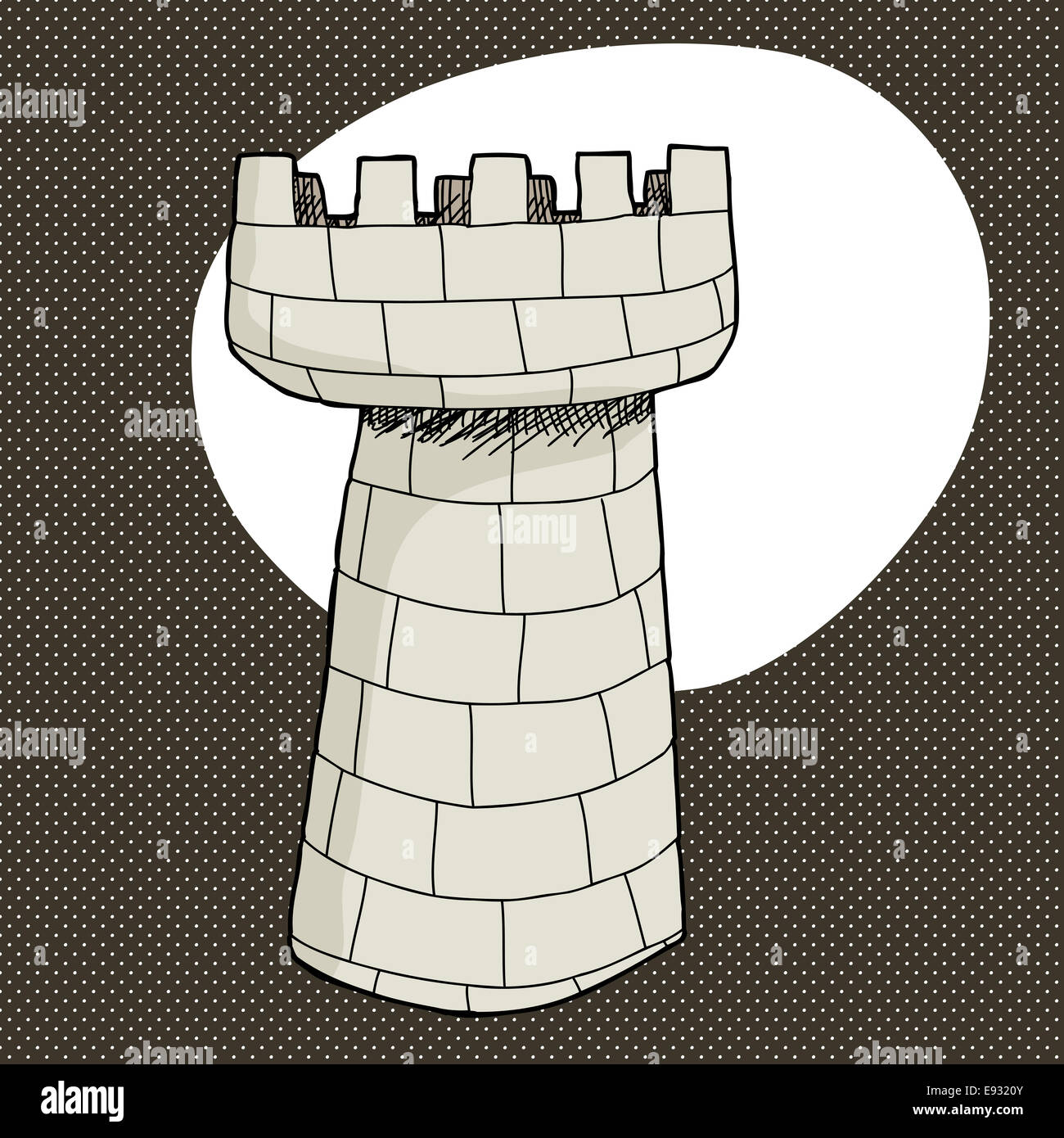Cartoon single stone castle over halftone background Stock Photo