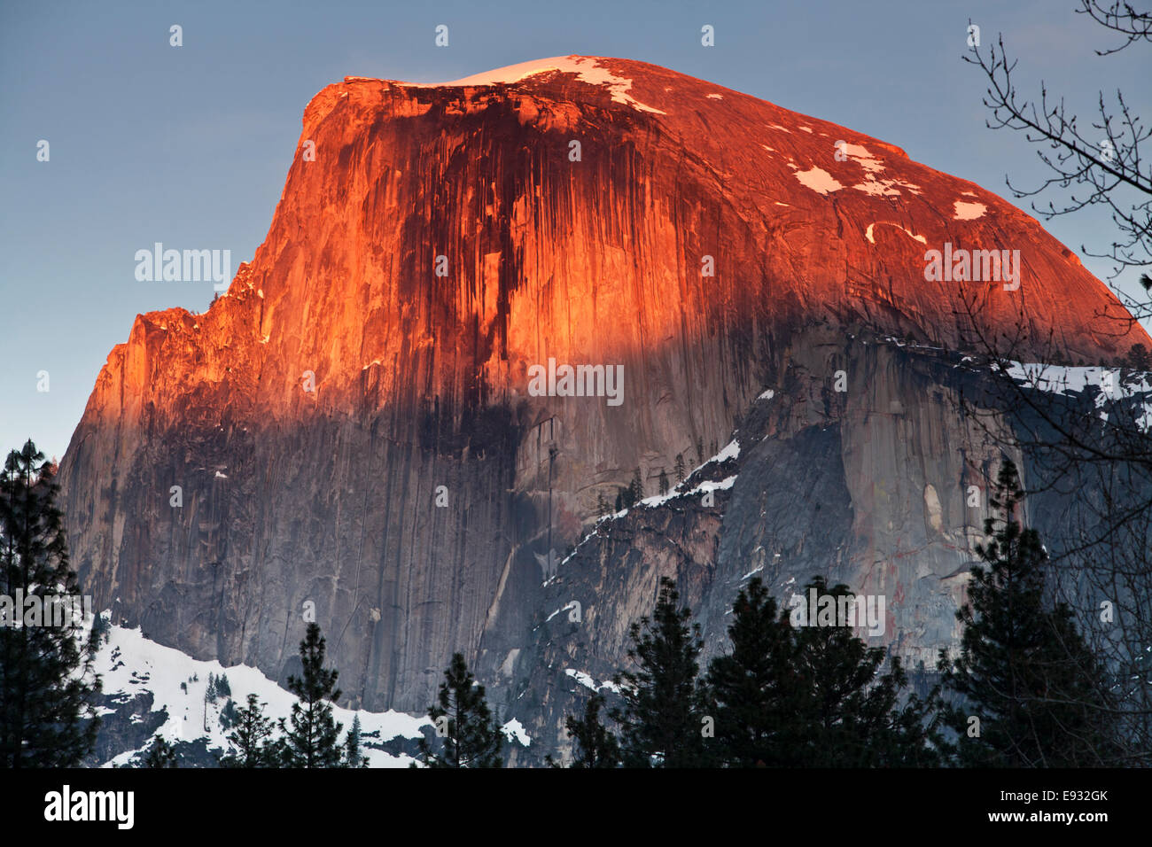 Evening light on Half Dome in Yosemite National Park, California. Stock Photo