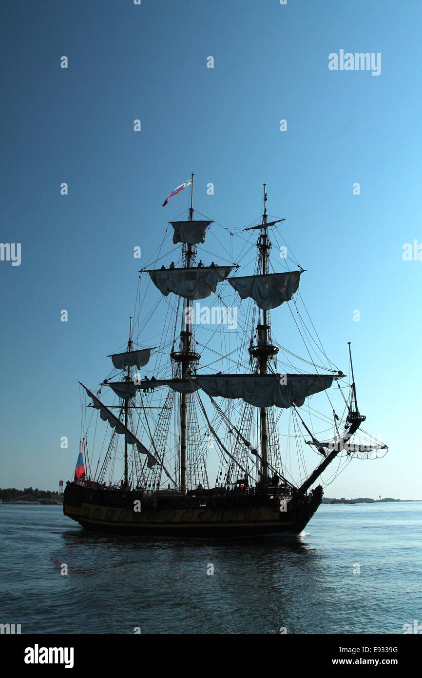 Russian old pirate-style ship in Finland Stock Photo