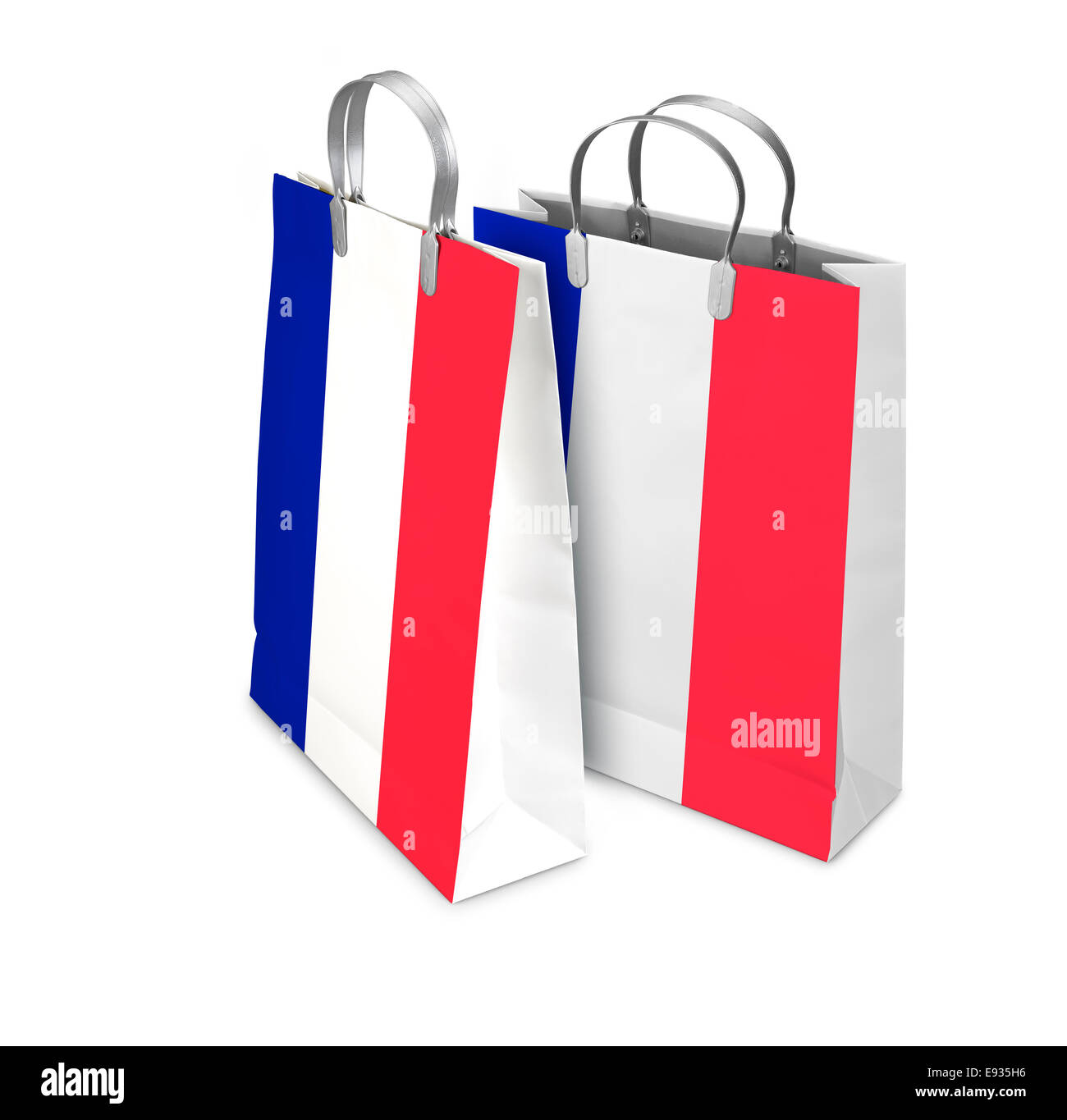 Two Shopping Bags opened and closed with french flag isolated on white