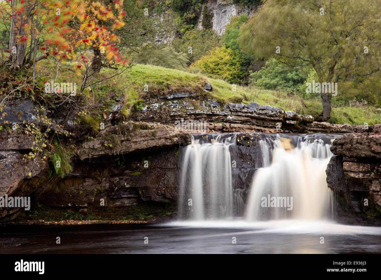 Autumn at Wain Wath Force on the River Swale in the Yorkshire Dales National Park, North Yorkshire, England, UK Stock Photo