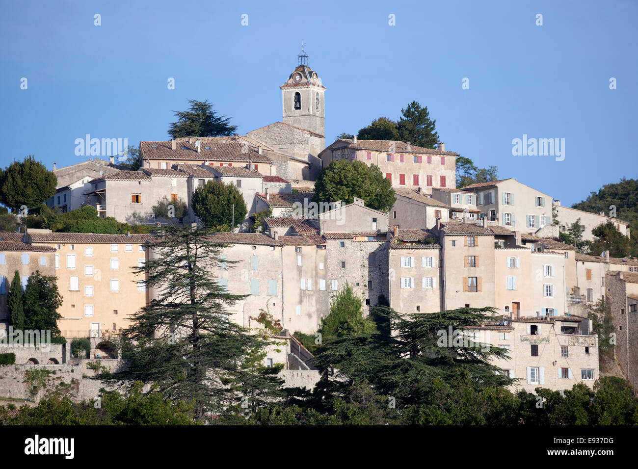 A panoramic view of the village of Banon in the Alpes de Haute Provence (France). Vue panoramique du village de Banon (France). Stock Photo