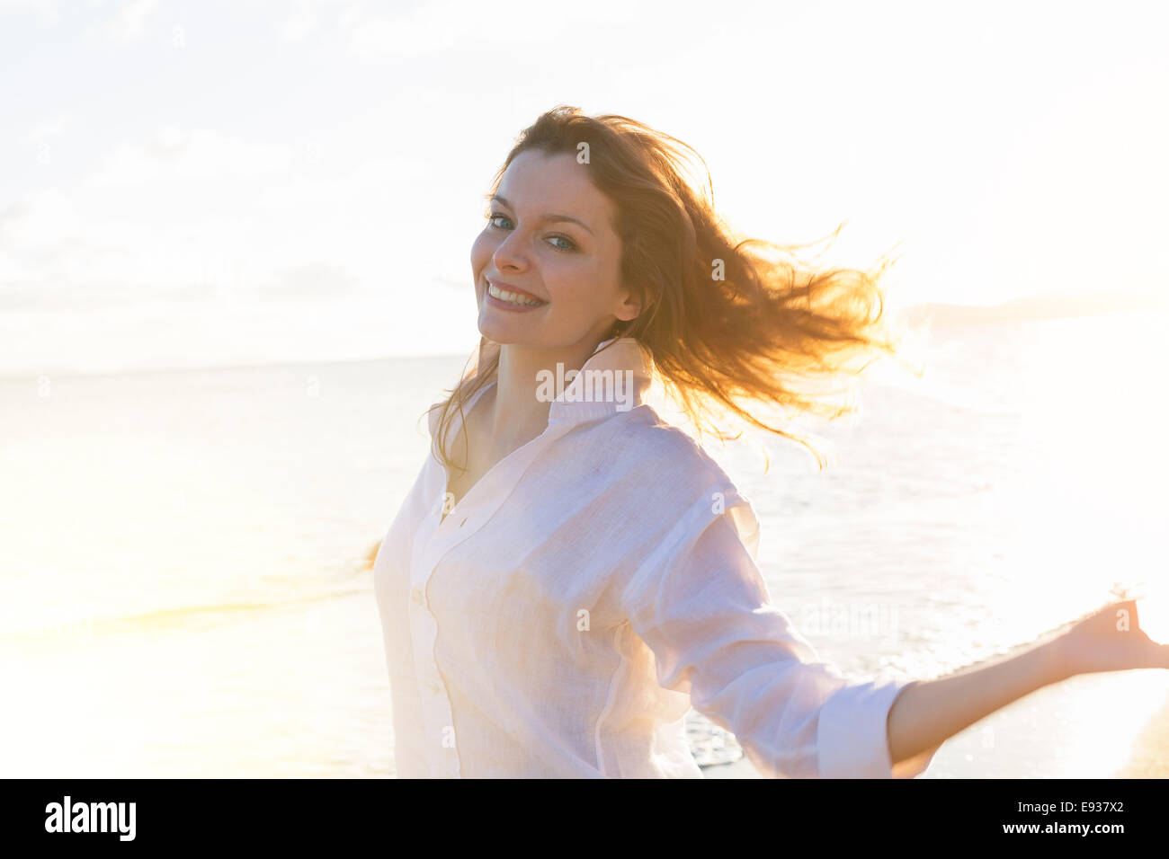 Portrait of woman on the beach Stock Photo