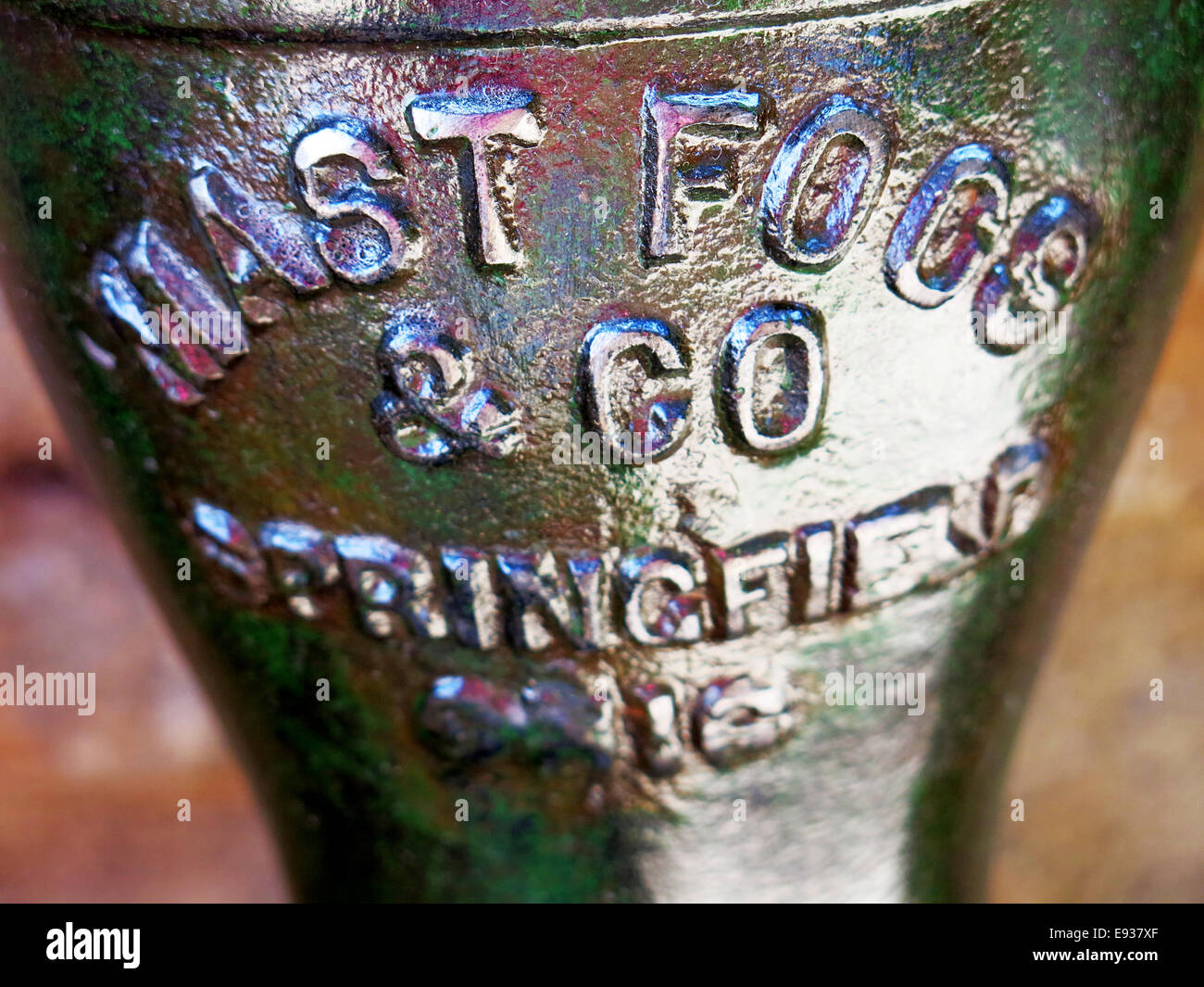 Vintage metal pipe with the name of the manufacturer on it Stock Photo