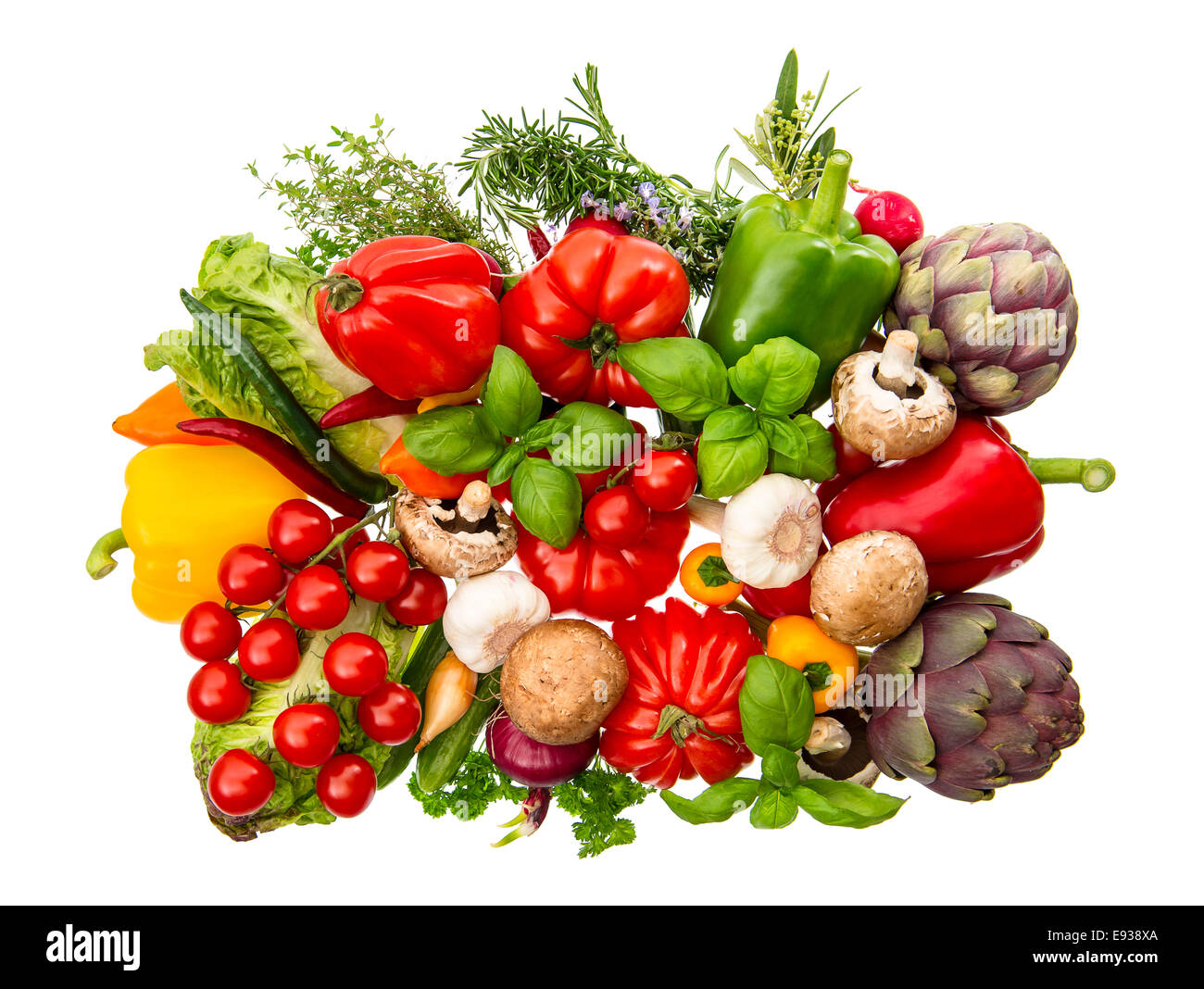 vegetables and herbs isolated on white background. diary healthy food ingredients Stock Photo