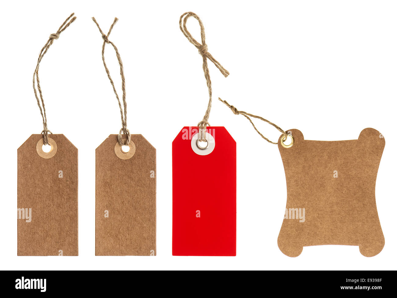 Paper tags with string isolated on white background scrapbook elements