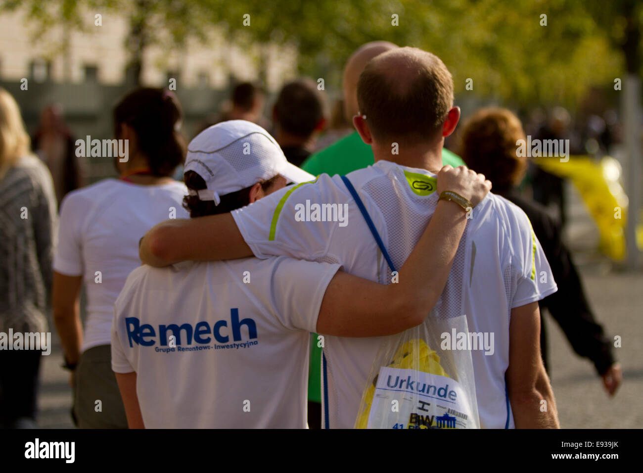 Marathon Runner Hugging Partner After Race Stock Photo Alamy