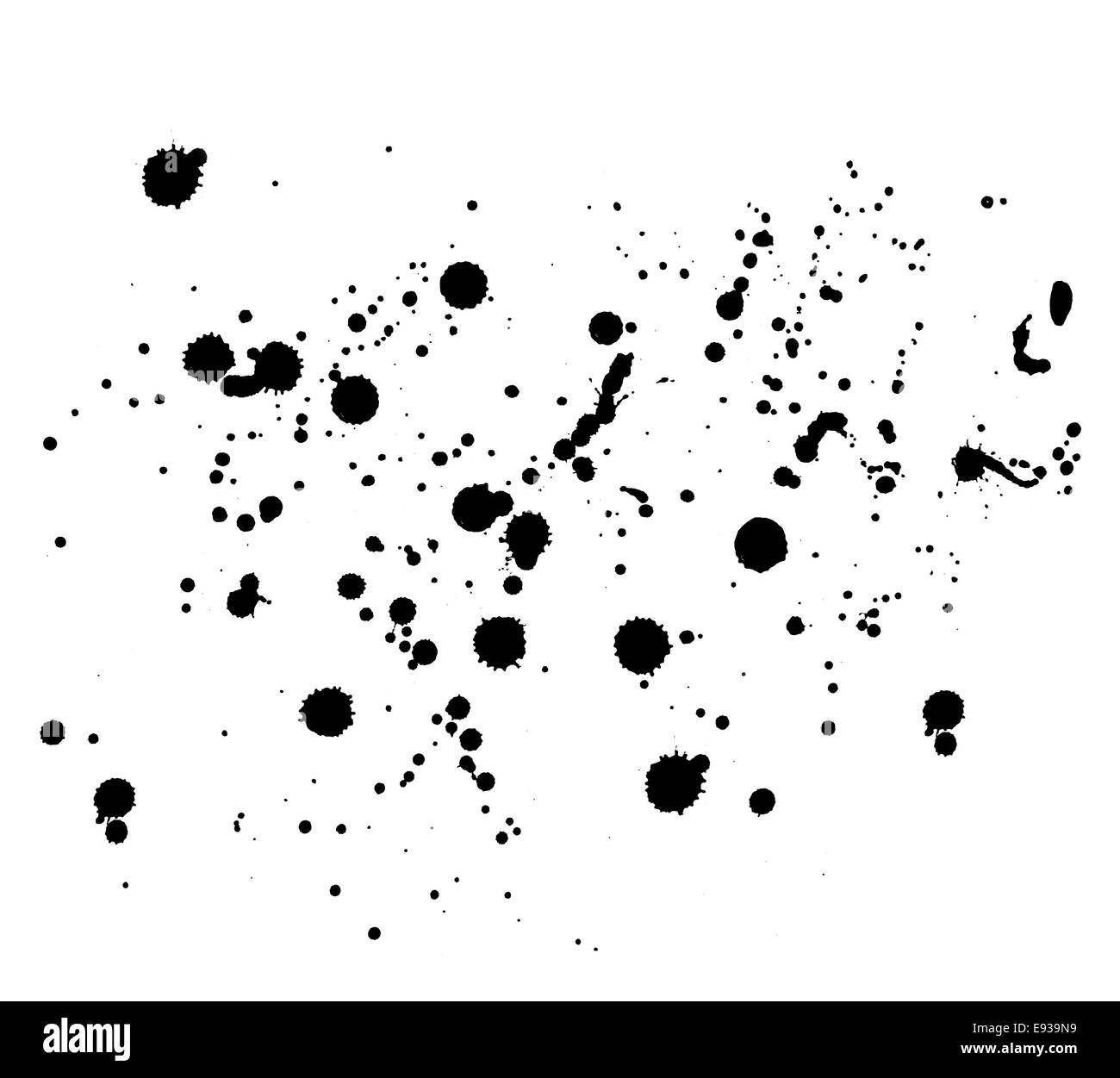 black ink stains and drops isolated on white background Stock Photo - Alamy